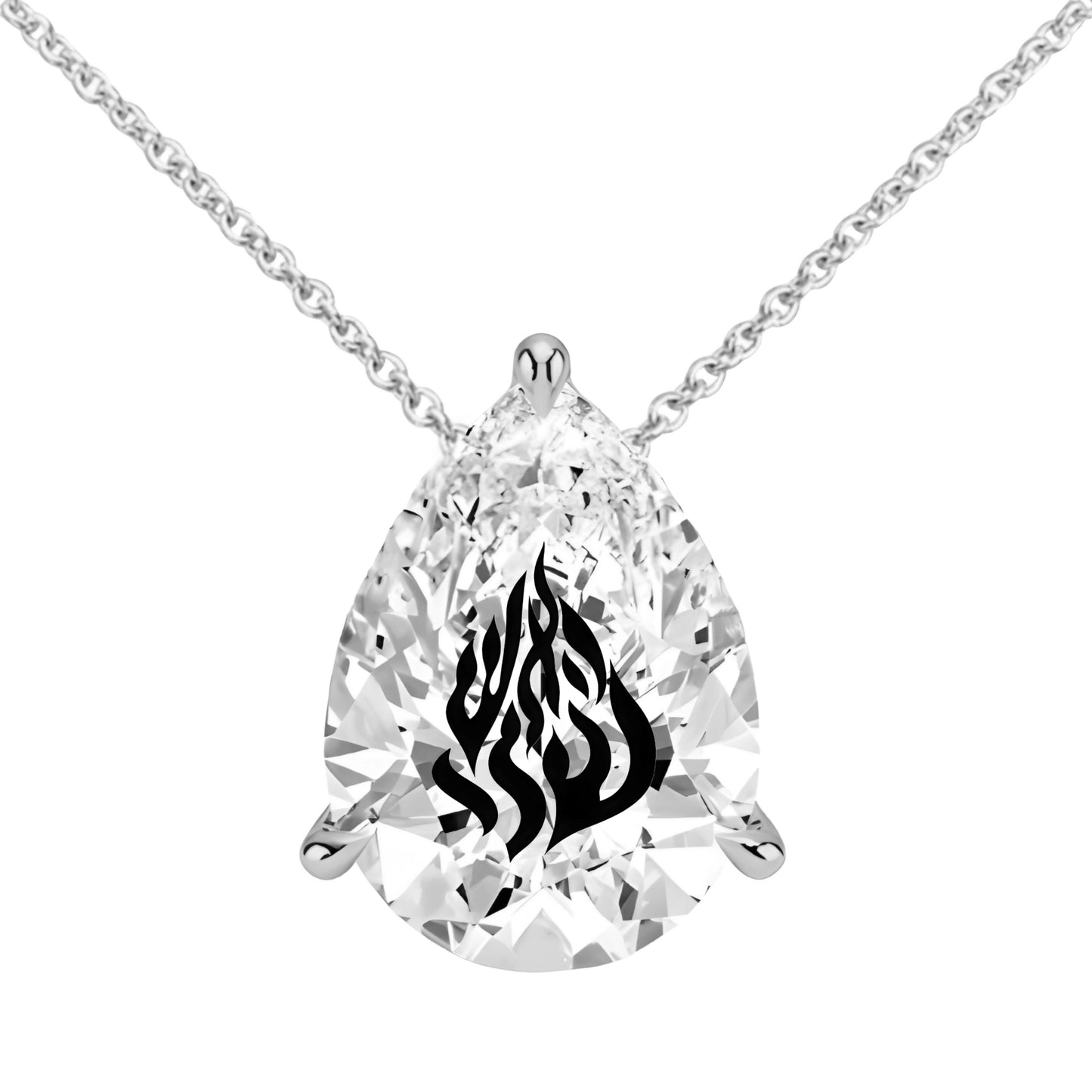 שרשרת אבן מוסונייט טיפה מרחפת עם חריטת לייזר האש שלי - כסף 925