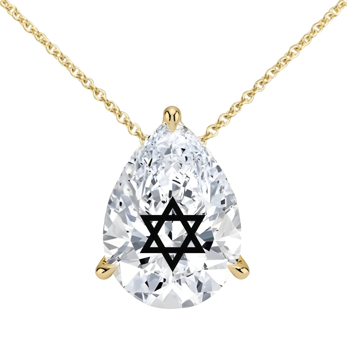 שרשרת יהלום מעבדה טיפה מרחפת חריטה מגן דוד