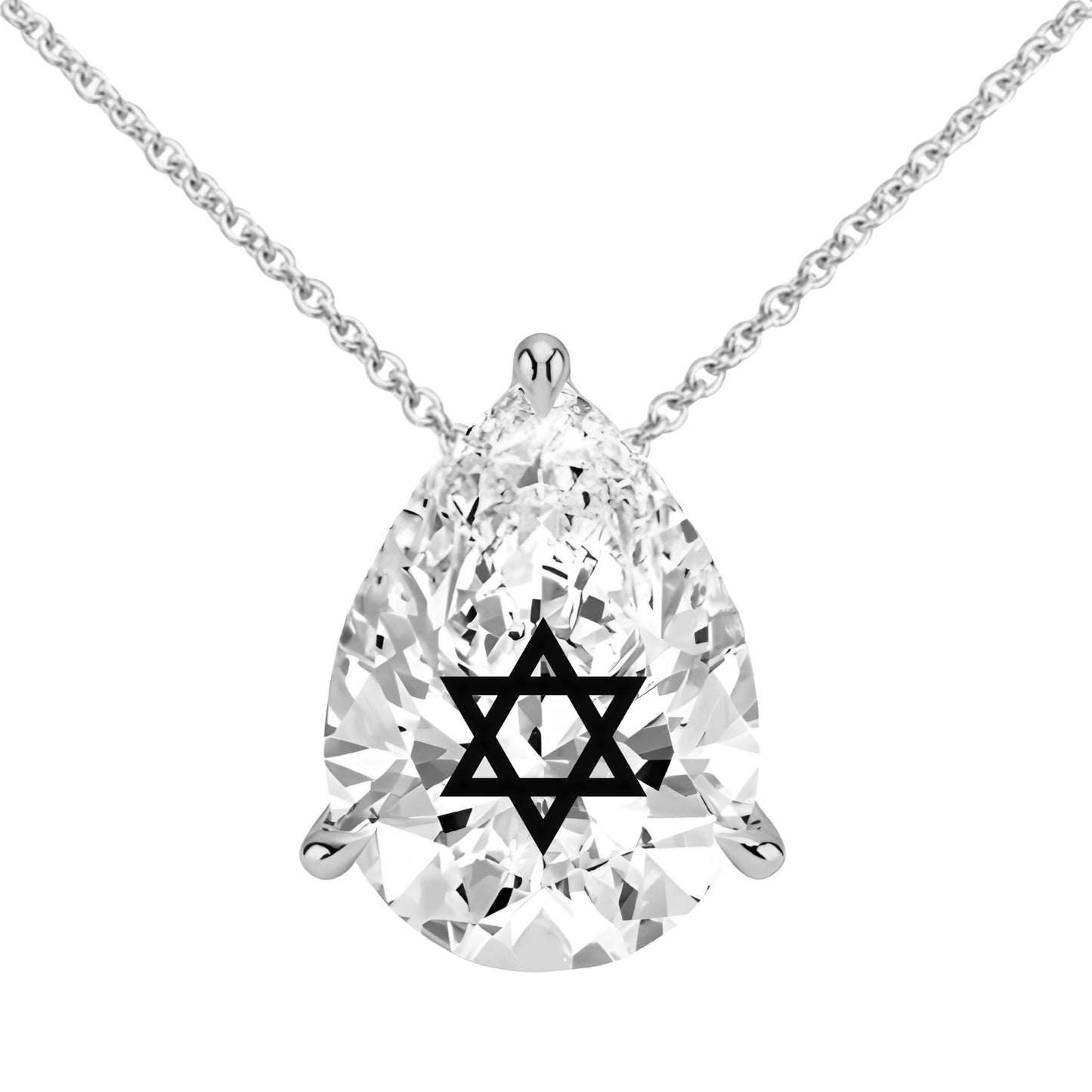 שרשרת יהלום מעבדה טיפה מרחפת חריטה מגן דוד