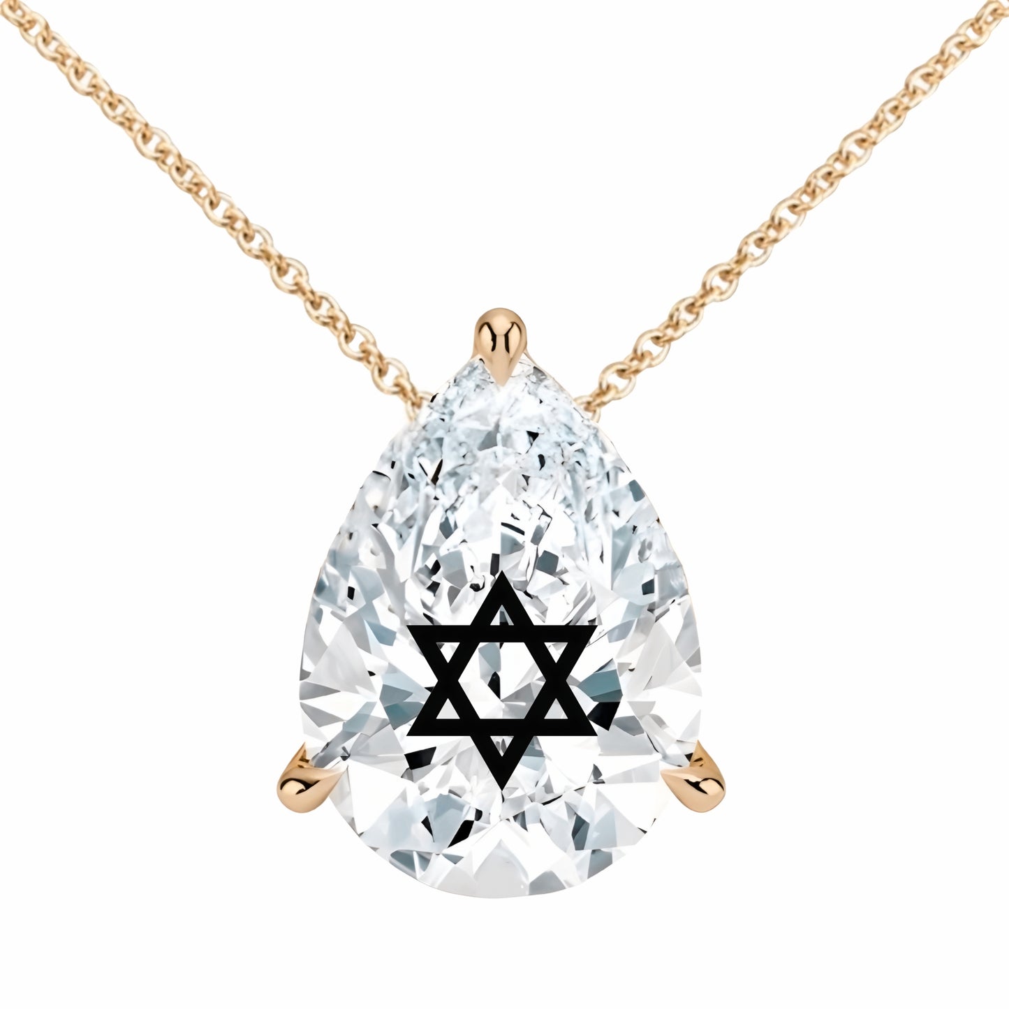 שרשרת יהלום מעבדה טיפה מרחפת חריטה מגן דוד