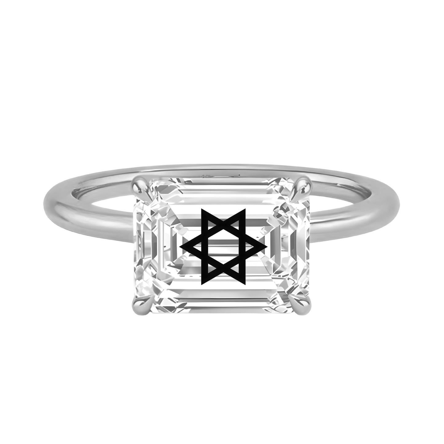 טבעת יהלום מעבדה אמרלד חריטה מגן דוד