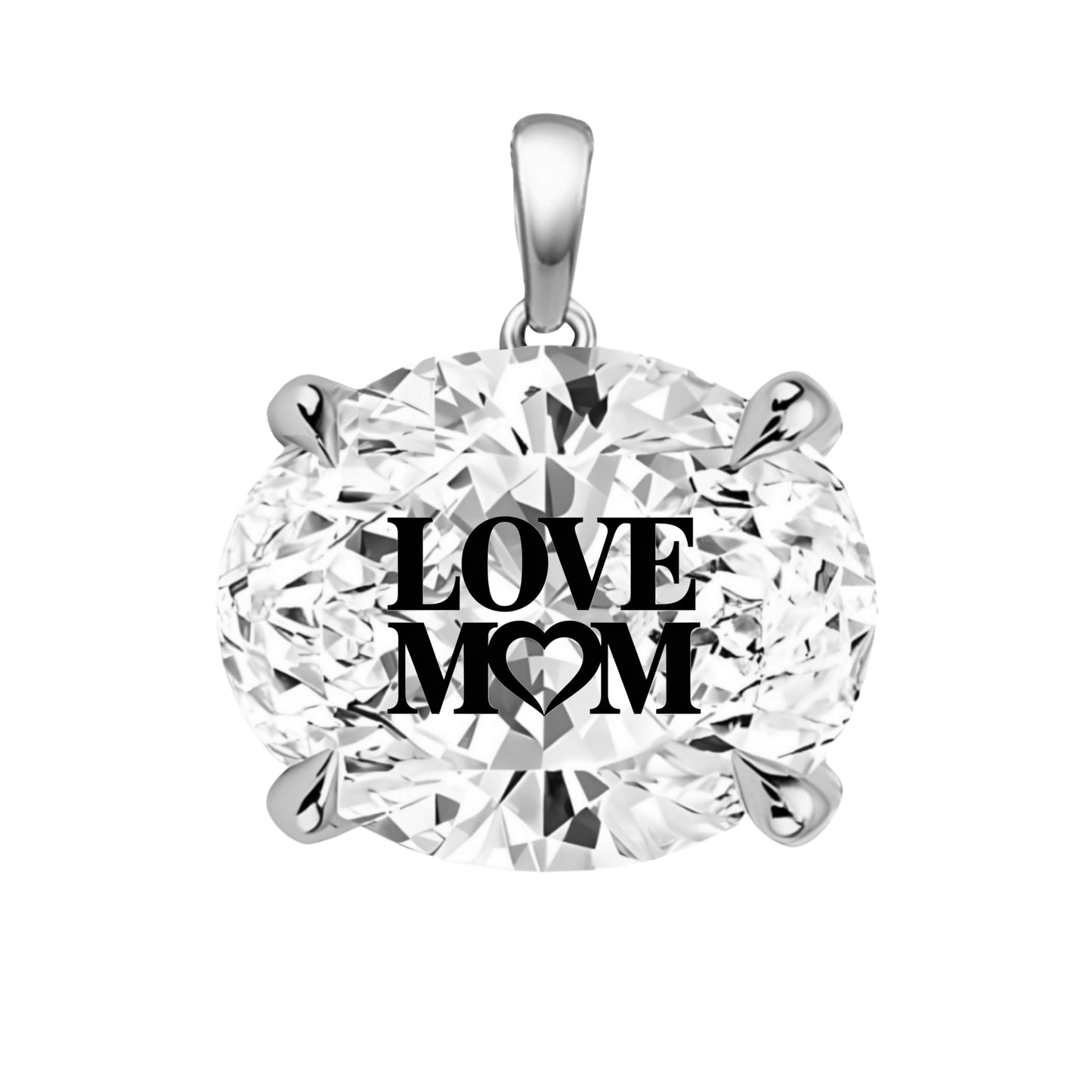 תליון אבן מוסונייט אובל עם חריטת לייזר LOVE MOM - כסף 925