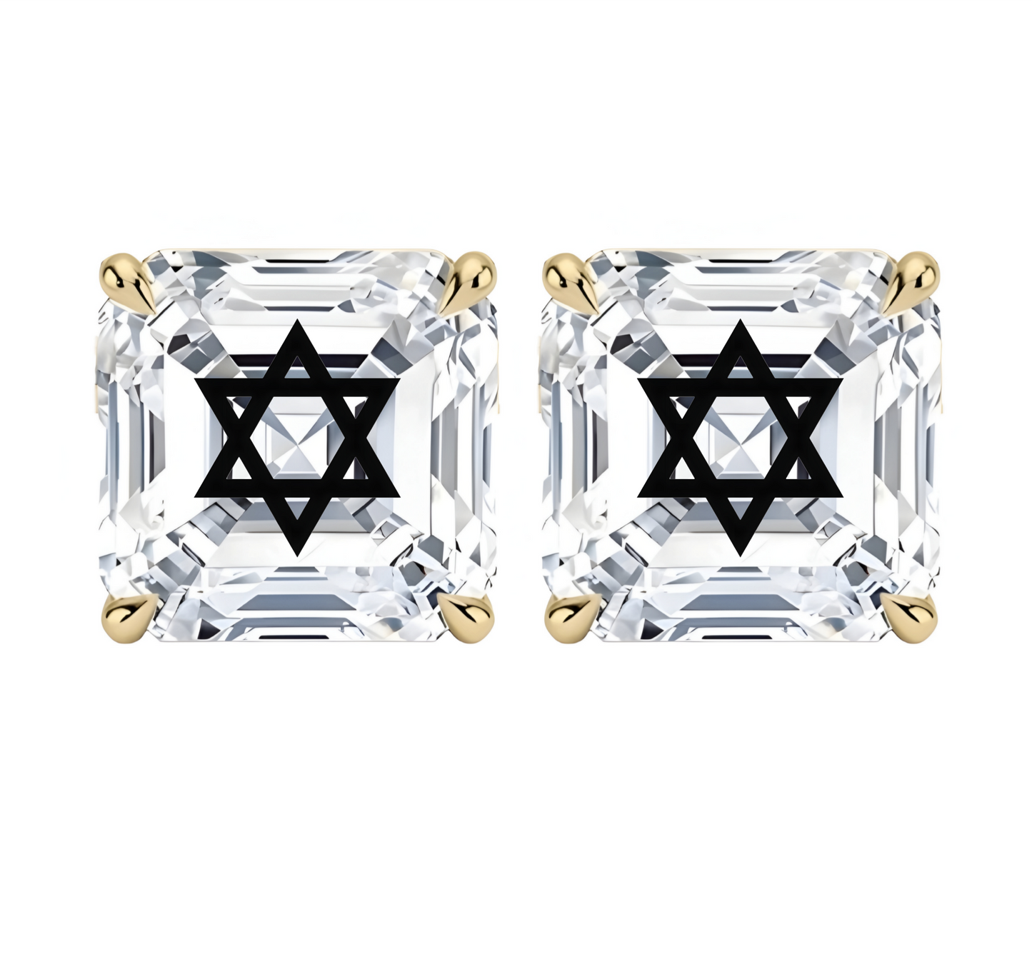 עגילי יהלום מעבדה אשר חריטה מגן דוד