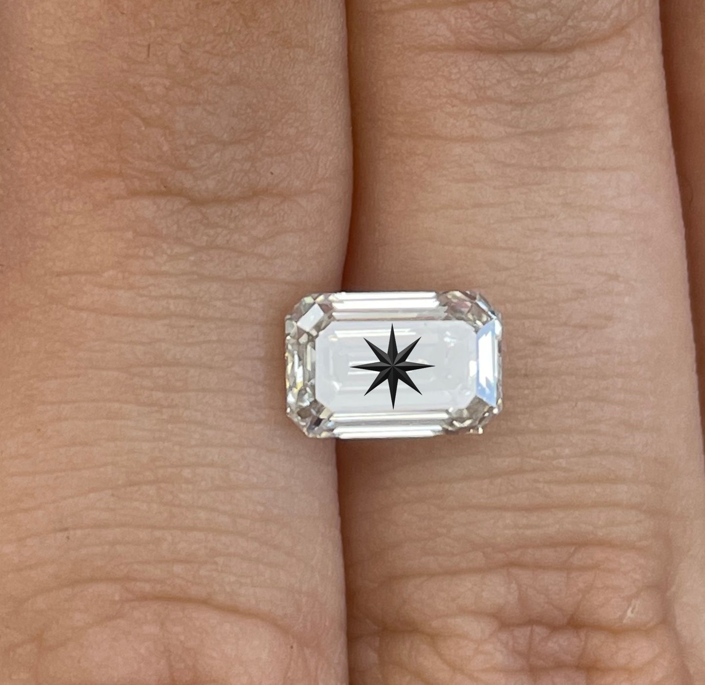 Lab Grown Diamond Emerald Ring With North Star Laser Engraved On The Diamond 14K Gold