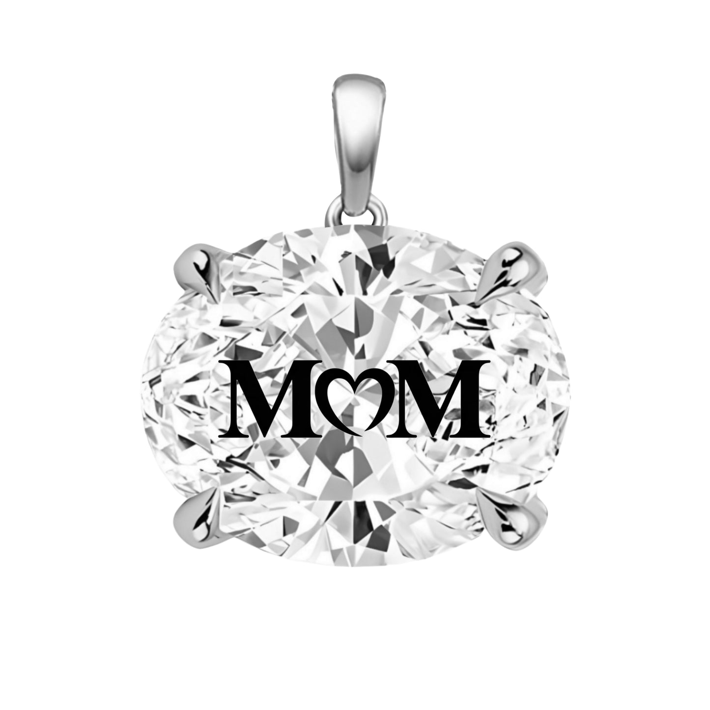 תליון אבן מוסונייט אובל עם חריטת לייזר MOM - כסף 925