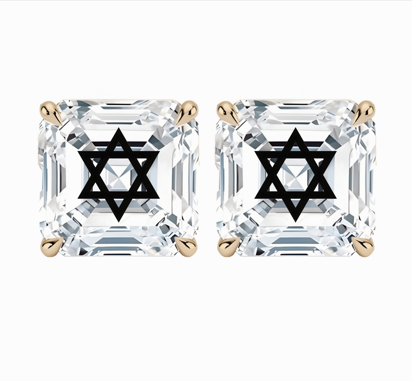 עגילי יהלום מעבדה אשר חריטה מגן דוד