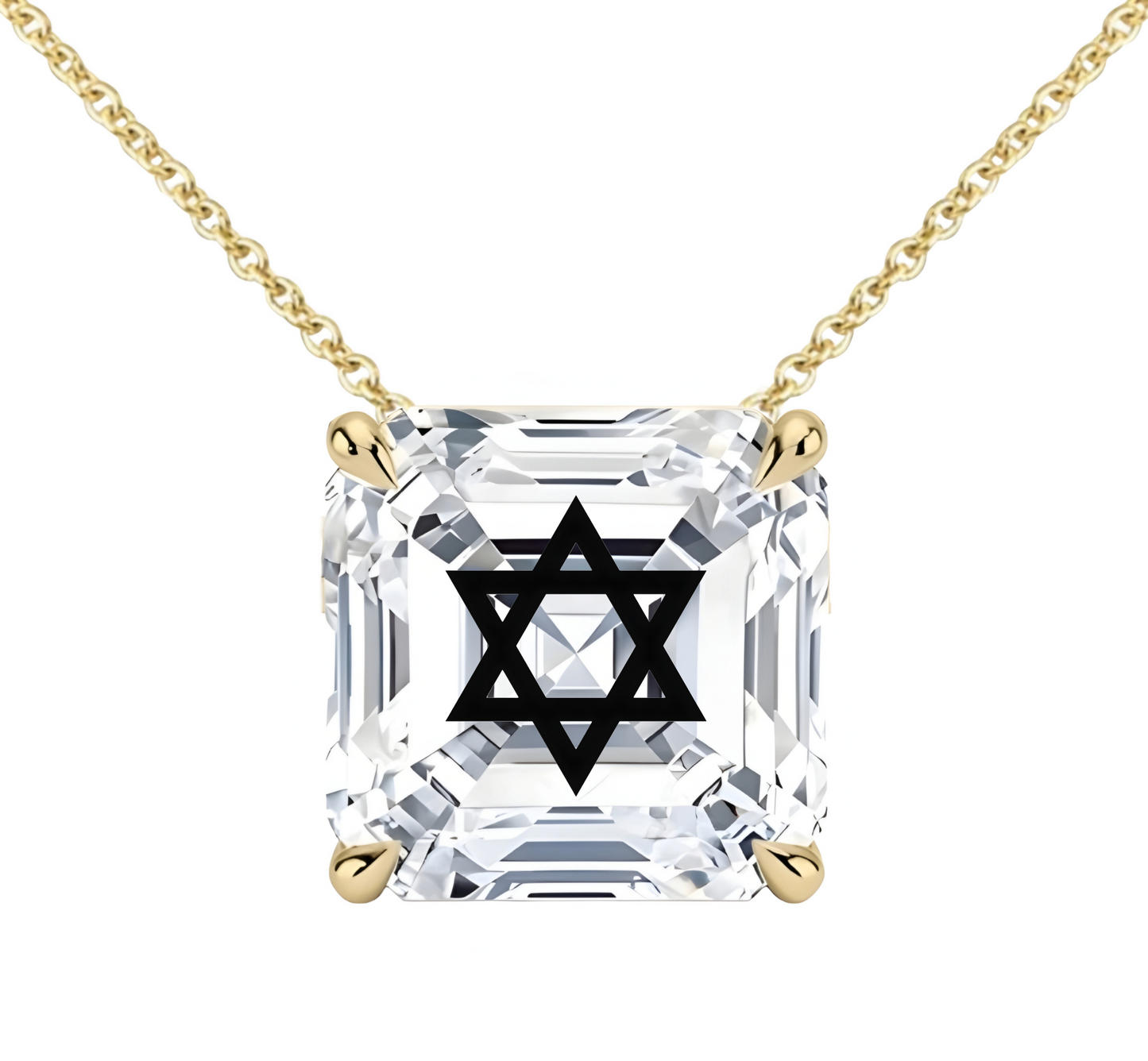שרשרת זהב מוסונייט אשר מרחף חריטה מגן דוד