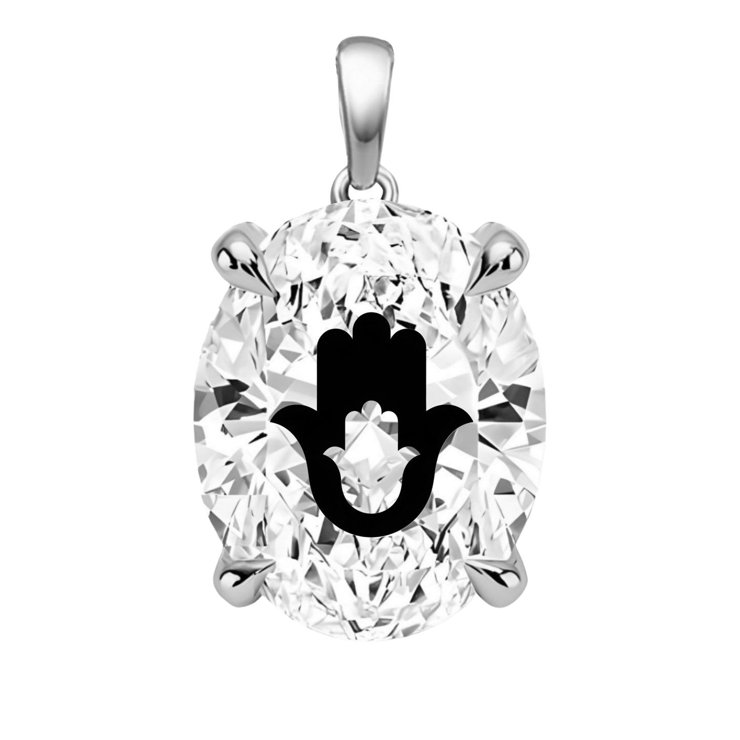 תליון אבן מוסונייט אובל עם חריטת לייזר חמסה בחמסה - כסף 925