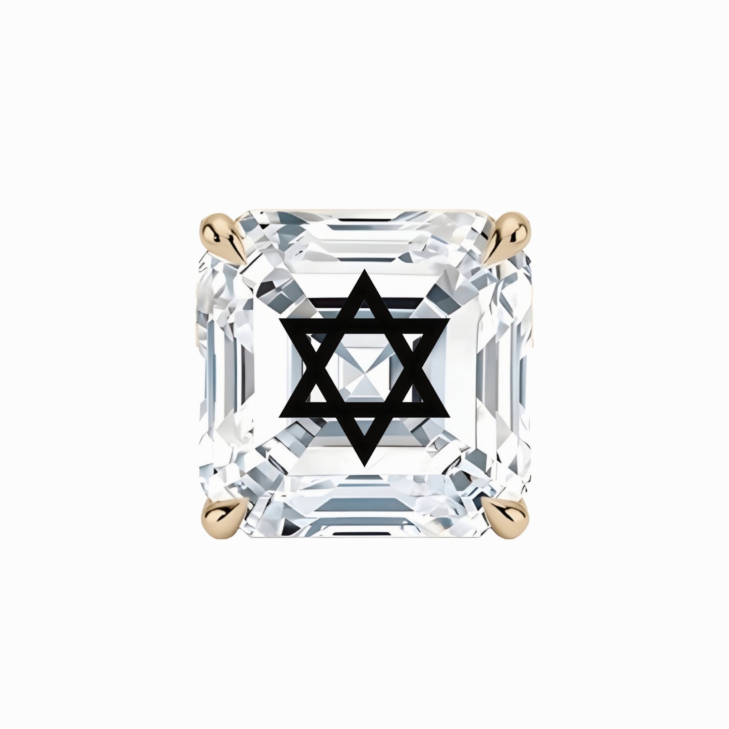 עגיל יהלום מעבדה אשר עם חריטת לייזר מגן דוד – זהב 14 קראט לבן/צהוב/רוז גולד – עגיל ייחודי עם מסר רוחני