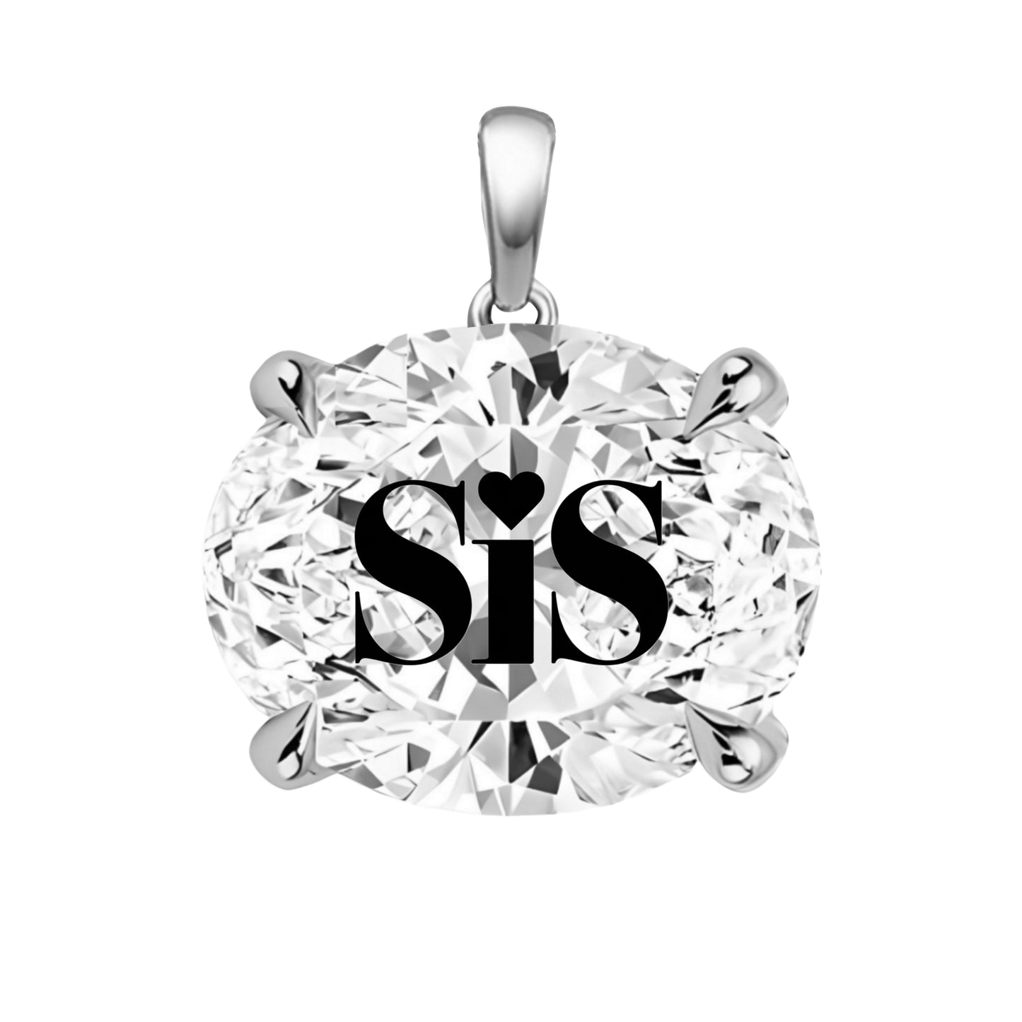 תליון אבן מוסונייט אובל עם חריטת לייזר SIS - כסף 925