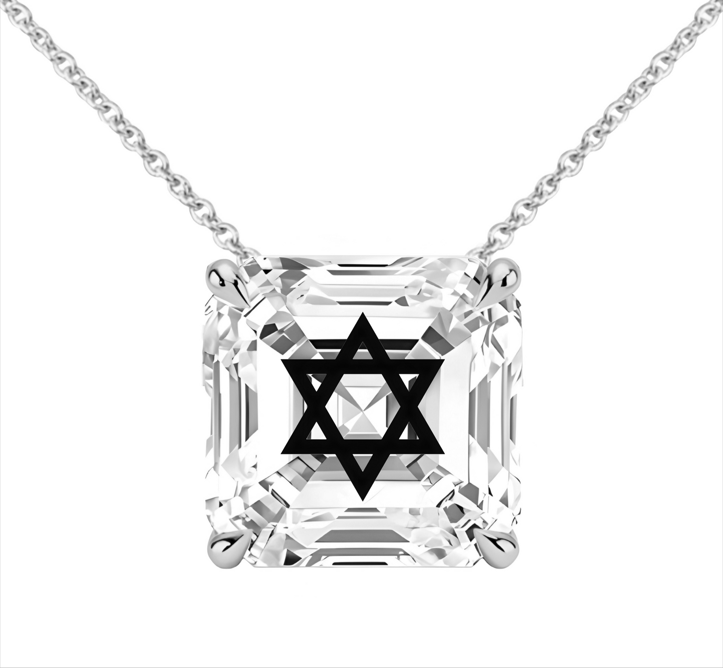 שרשרת זהב מוסונייט אשר מרחף חריטה מגן דוד