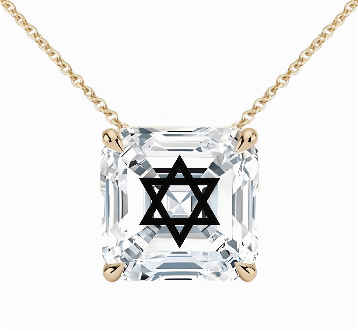 שרשרת זהב מוסונייט אשר מרחף חריטה מגן דוד