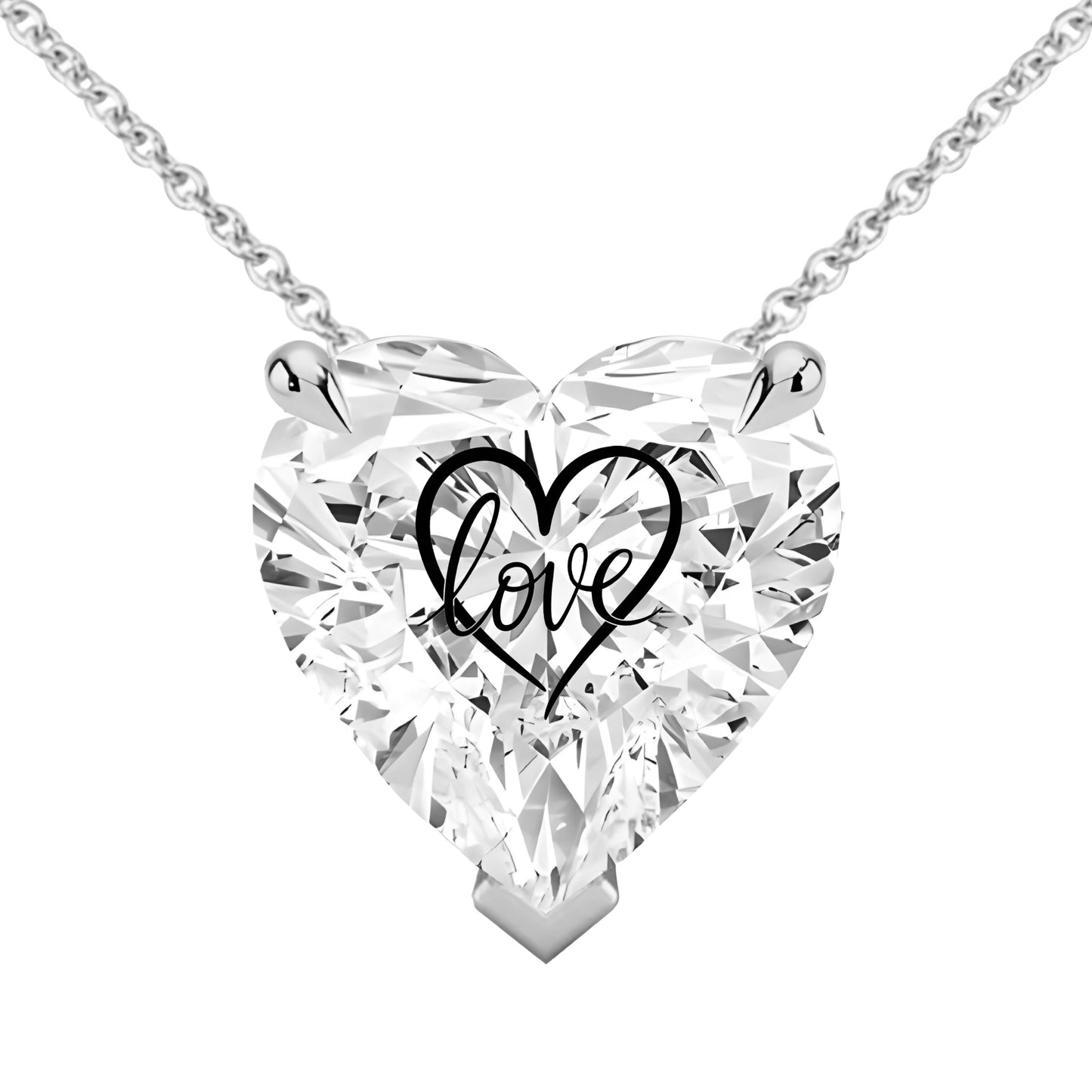 Moissanite Heart Necklace With Love Laser Engraved On The Moissanite Silver 925