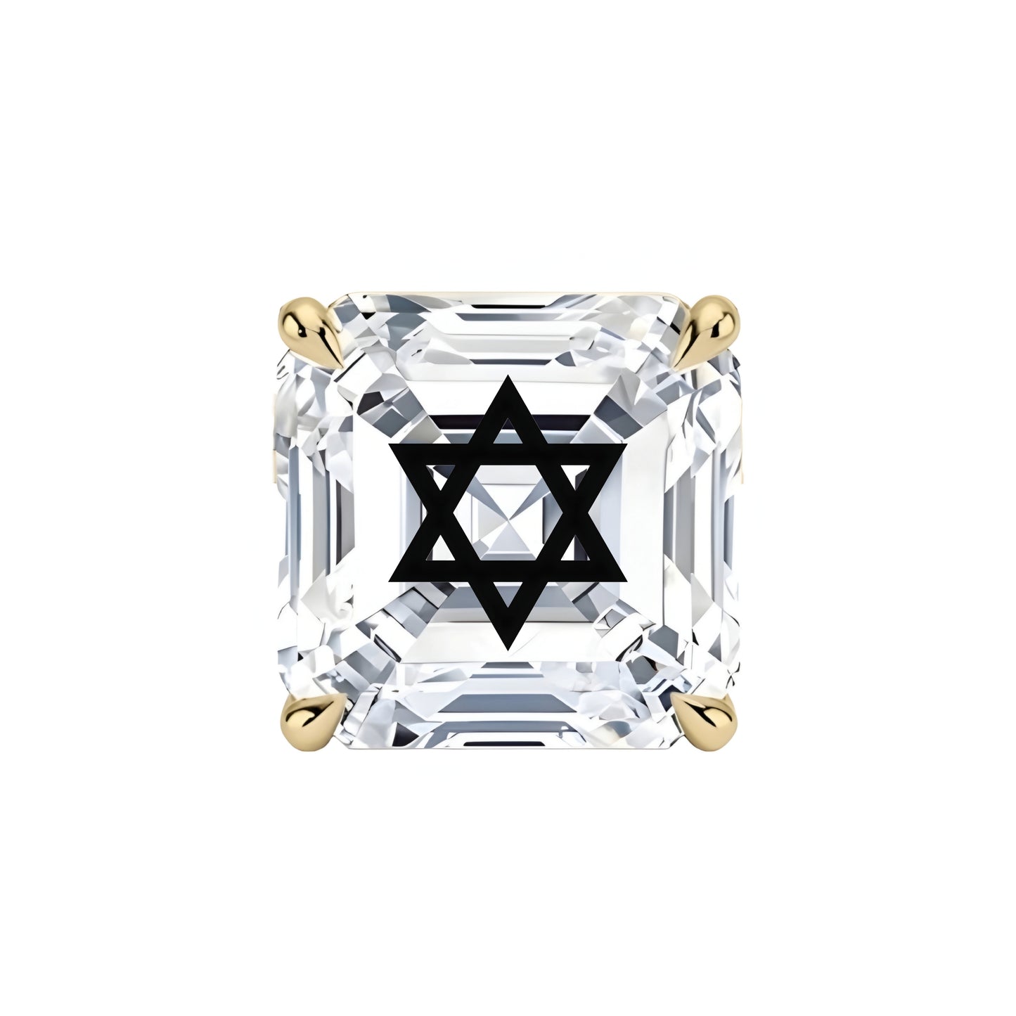 עגיל יהלום מעבדה אשר עם חריטת לייזר מגן דוד – זהב 14 קראט לבן/צהוב/רוז גולד – עגיל ייחודי עם מסר רוחני