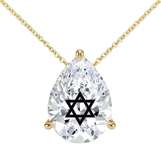 שרשרת יהלום מעבדה טיפה מרחפת חריטה מגן דוד