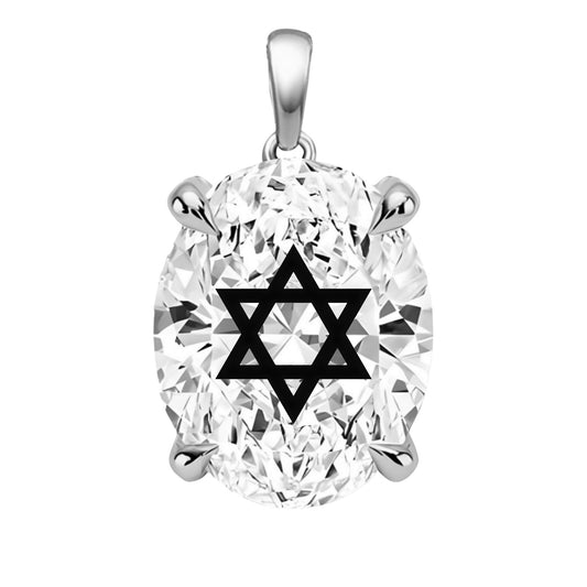 תליון אבן מוסונייט אובל עם חריטת לייזר מגן דוד - כסף 925