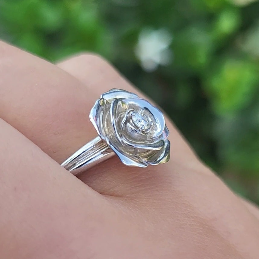 3D Design Rose Flower Solid Ring 925 Silver
