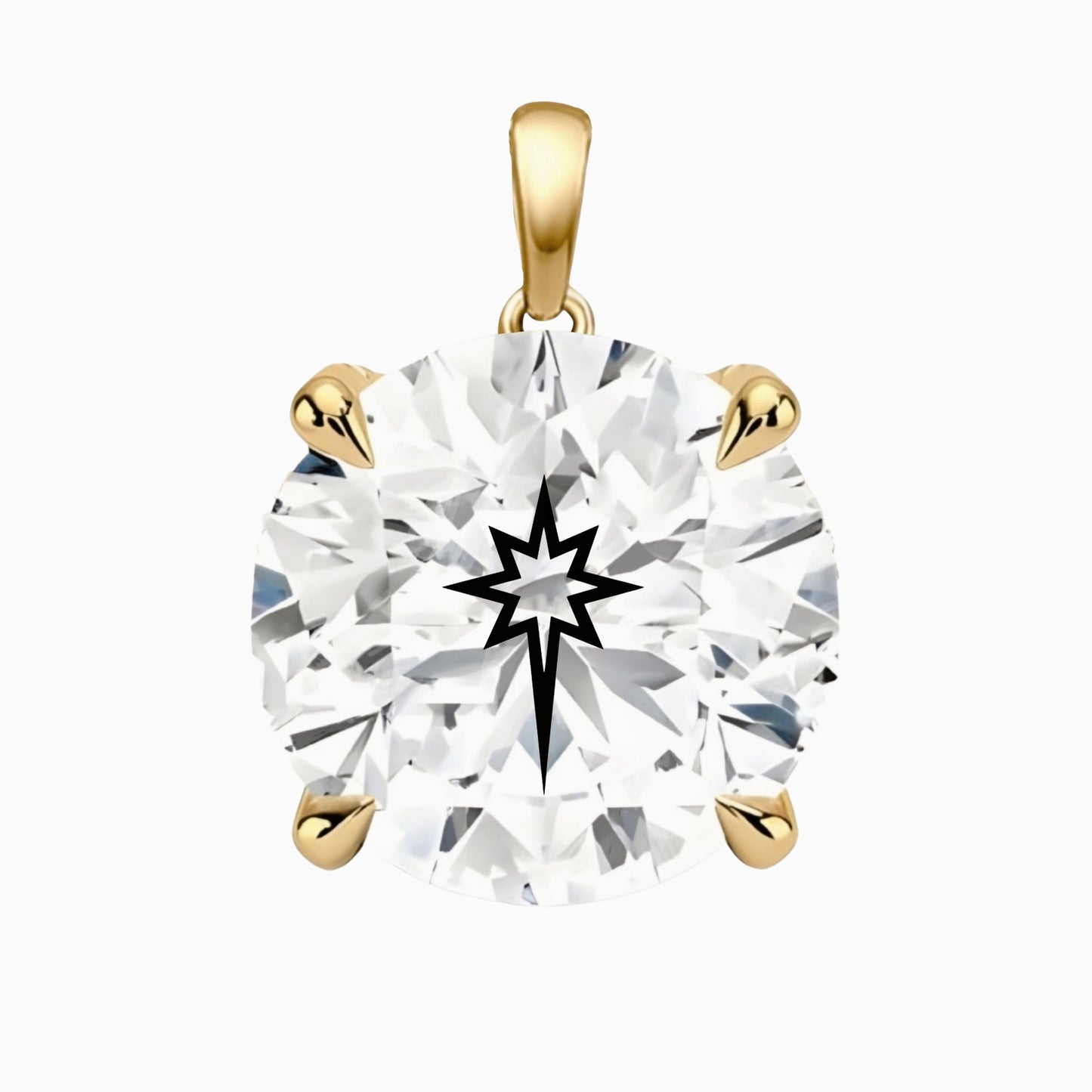 Moissanite Round Pendant With North Star Laser Engraved On The Moissanite 14K Gold
