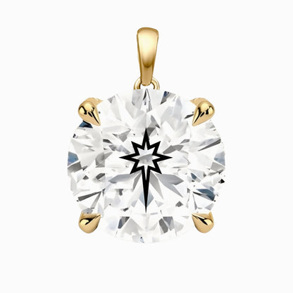 Moissanite Round Pendant With North Star Laser Engraved On The Moissanite 14K Gold