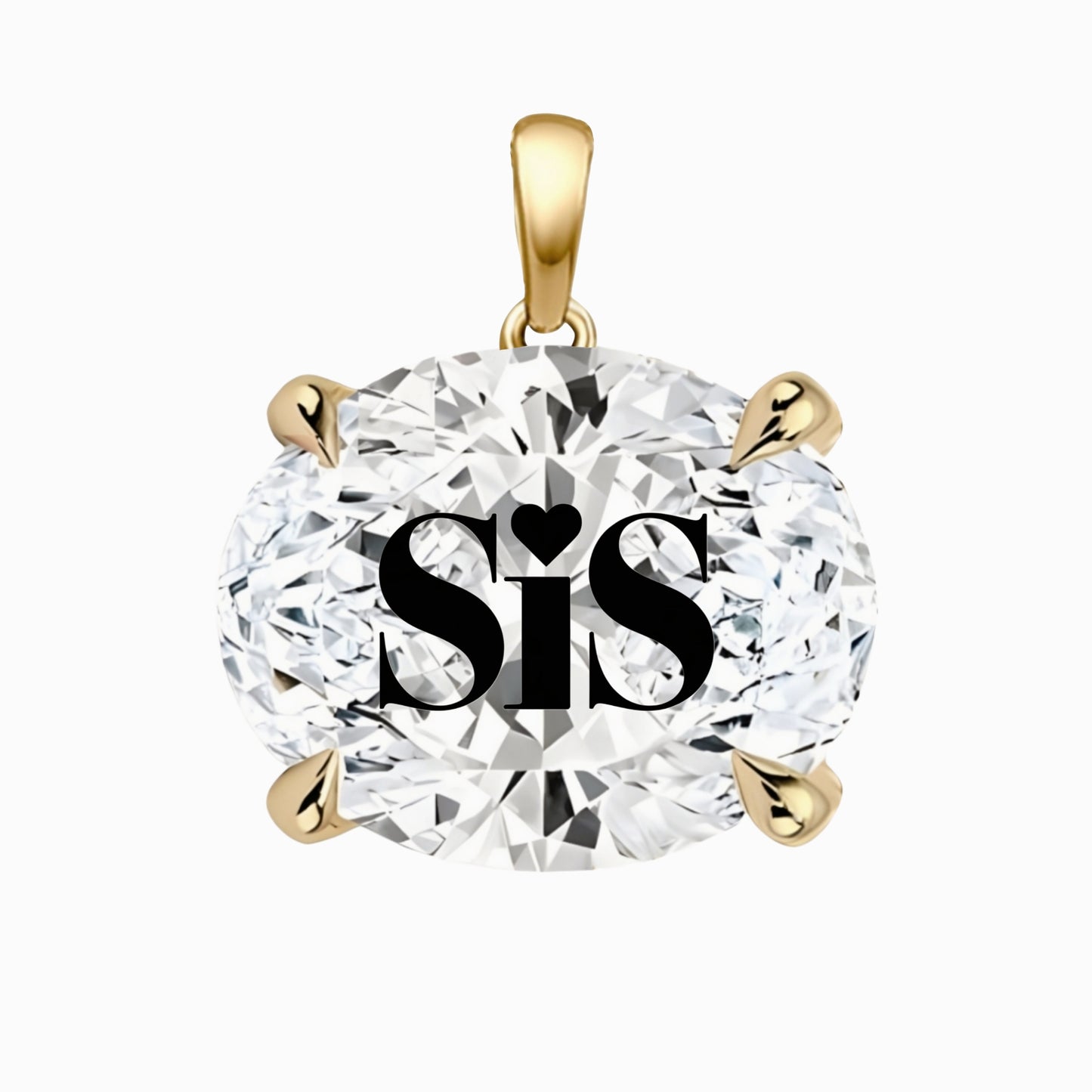 תליון יהלום מעבדה אובל עם חריטת לייזר SIS - זהב 14 קראט צהוב/לבן/רוז גולד