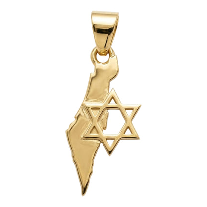 תליון מפת ארץ ישראל בשילוב חצי מגן דוד קטן זהב 14 קראט צהוב/לבן/רוז גולד - עיצוב מיוחד