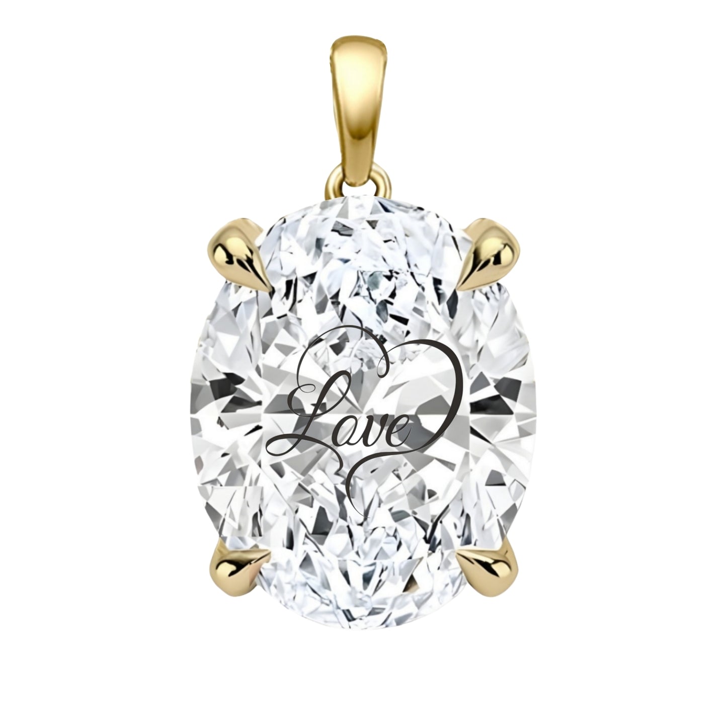 Lab Grown Diamond Oval Pendant With Love Laser Engraved On The Diamond 14K Gold