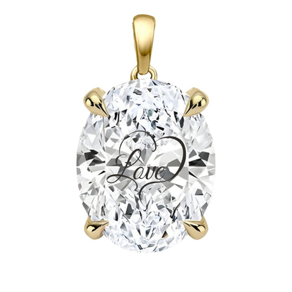 Lab Grown Diamond Oval Pendant With Love Laser Engraved On The Diamond 14K Gold