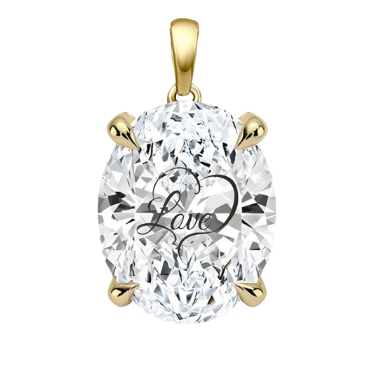 Lab Grown Diamond Oval Pendant With Love Laser Engraved On The Diamond 14K Gold