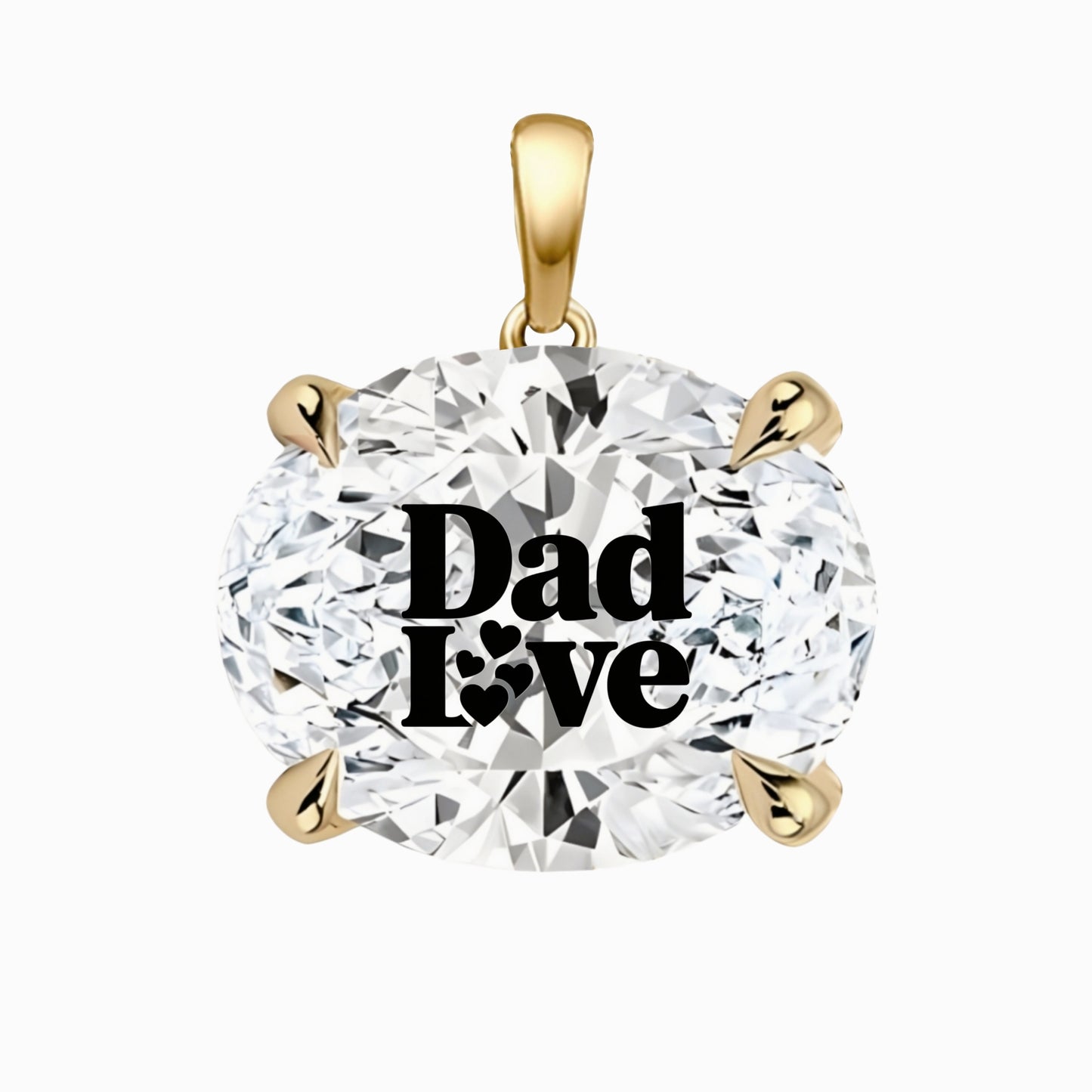 תליון אבן מוסונייט אובל עם חריטת לייזר DAD LOVE - זהב 14 קראט צהוב/לבן/רוז גולד
