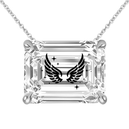 שרשרת אבן מוסונייט אמרלד מרחף חריטה כנפי מלאך וכוכבים - זהב 14 קראט צהוב/לבן/רוז גולד