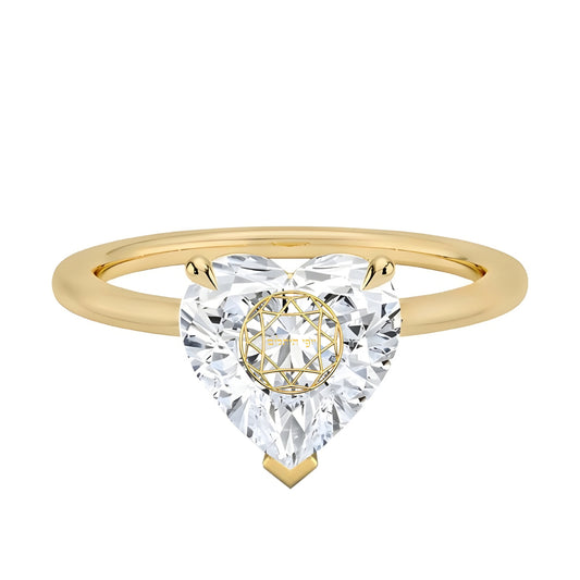 טבעת יהלום מעבדה לב חריטה בעיצוב אישי - זהב 14 קראט צהוב/לבן/רוז גולד