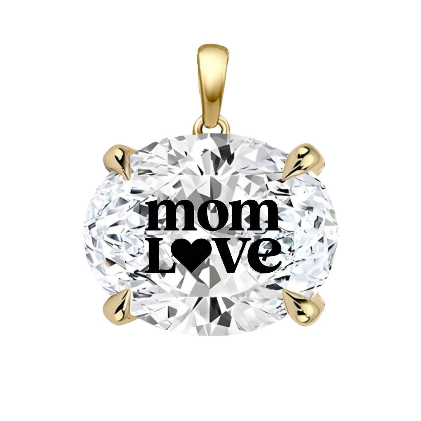 Lab Grown Diamond Oval Pendant With MOM LOVE Laser Engraved On The Diamond 14K Gold