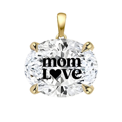 Lab Grown Diamond Oval Pendant With MOM LOVE Laser Engraved On The Diamond 14K Gold