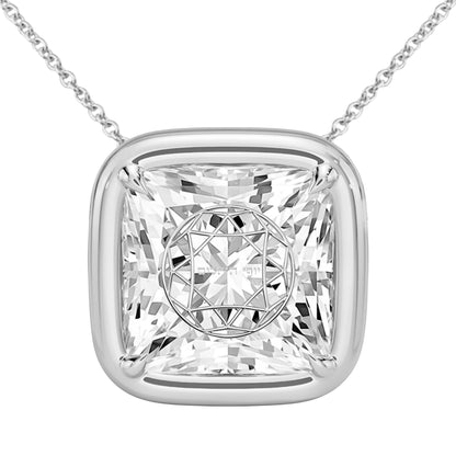 Lab Grown Diamond Princess Bezel Prongs Pendant Necklace 14K Yellow/White/Rose Gold