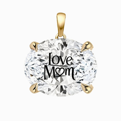 Lab Grown Diamond Oval Pendant With LOVE MOM Laser Engraved On The Diamond 14K Gold