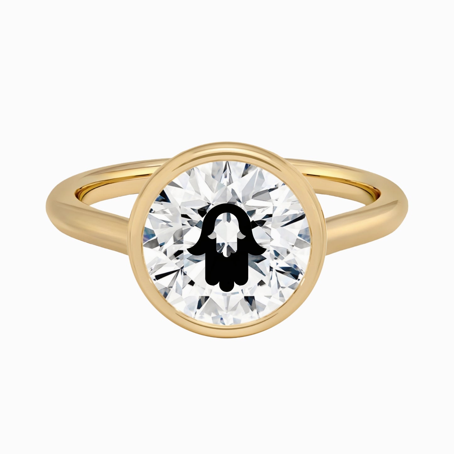 טבעת חותם יהלום מעבדה עגול עם חריטת לייזר חמסה בחמסה - זהב 14 קראט לבן/צהוב/רוז גולד
