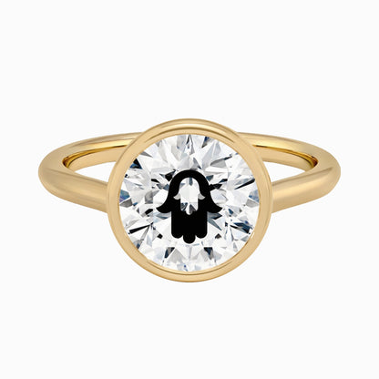 טבעת חותם יהלום מעבדה עגול עם חריטת לייזר חמסה בחמסה - זהב 14 קראט לבן/צהוב/רוז גולד