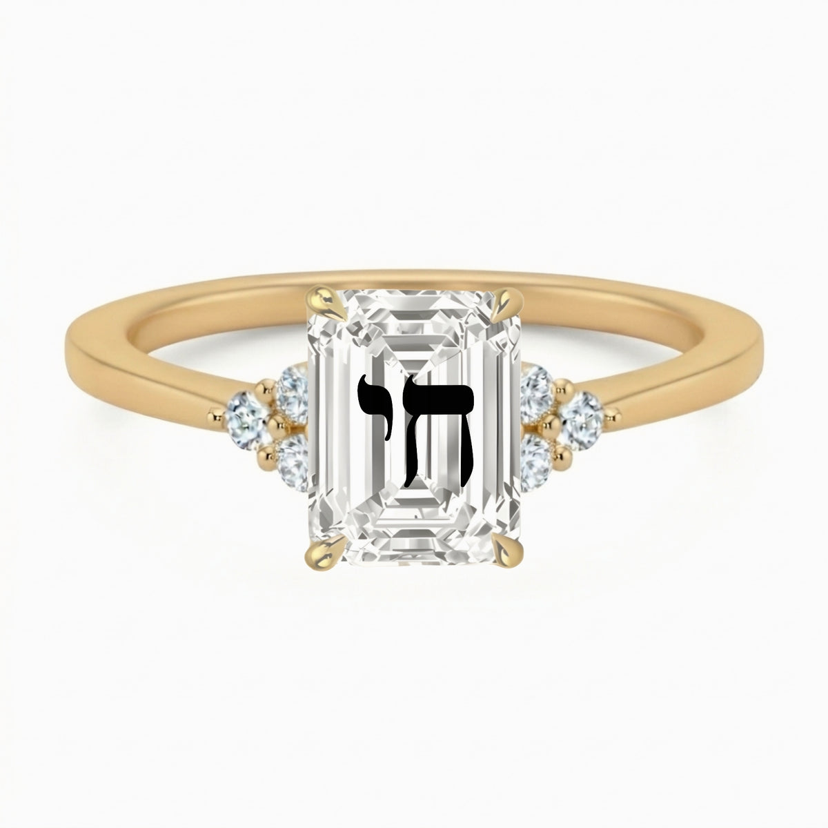 טבעת אבן מוסונייט אמרלד חריטה חי עם אבנים בצדדים - זהב 14 קראט צהוב/לבן/רוז גולד