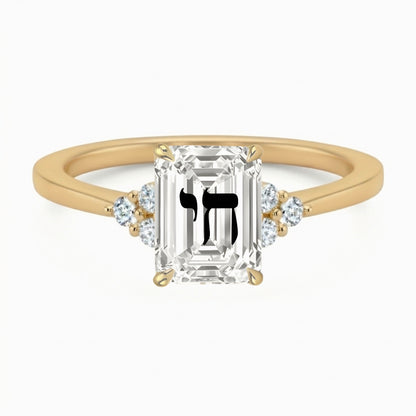 טבעת אבן מוסונייט אמרלד חריטה חי עם אבנים בצדדים - זהב 14 קראט צהוב/לבן/רוז גולד