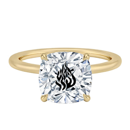 טבעת יהלום מעבדה קושן חריטה האש שלי - זהב 14 קראט צהוב/לבן/רוז גולד