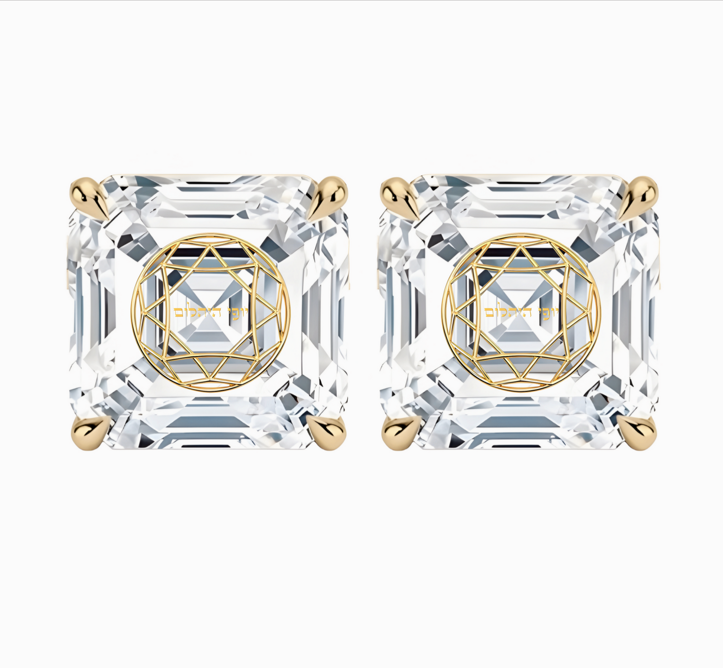 זוג עגילי יהלום מעבדה אשר חריטה בעיצוב אישי - זהב 14 קראט צהוב/לבן/רוז גולד