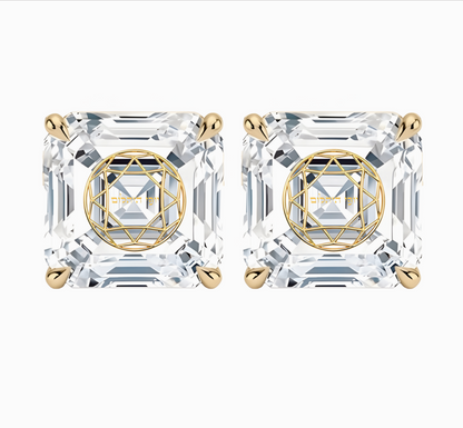 זוג עגילי יהלום מעבדה אשר חריטה בעיצוב אישי - זהב 14 קראט צהוב/לבן/רוז גולד