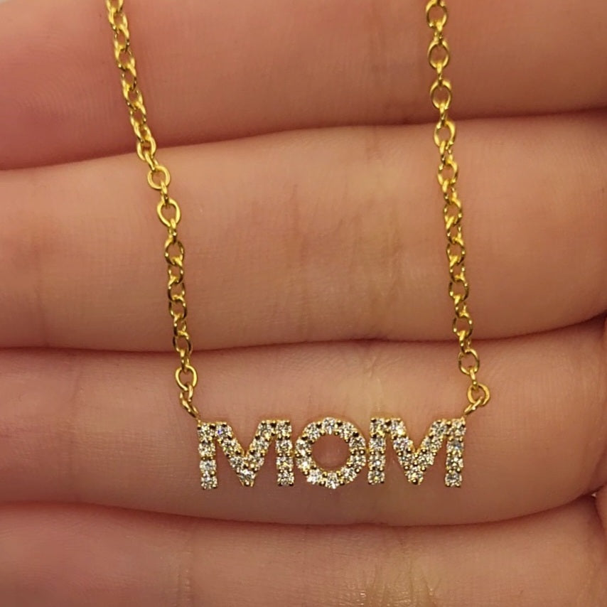 MOM Pendant Necklace Lab Grown Diamonds 14K Yellow/White/Rose Gold