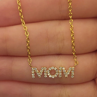 MOM Pendant Necklace Lab Grown Diamonds 14K Yellow/White/Rose Gold