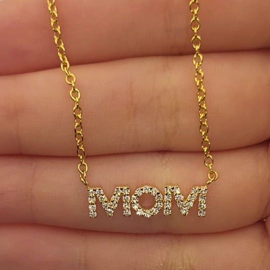 שרשרת MOM בשיבוץ אבני מוסונייט זהב 14 קראט צהוב/לבן/רוז גולד