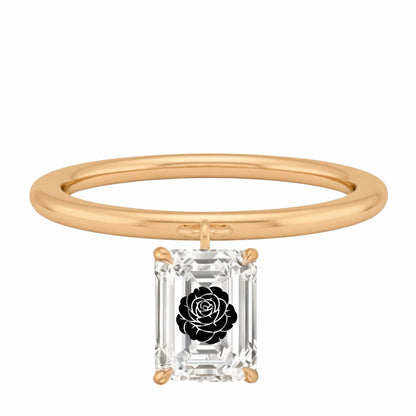 Laser Engrave Lab Grown Diamond Emerald Floating Pendant Rose Flower Engraved 14K Yellow/White/Rose Gold