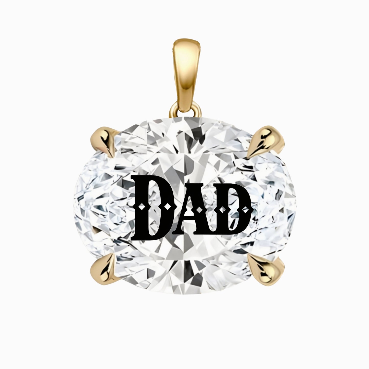 תליון אבן מוסונייט אובל עם חריטת לייזר DAD - זהב 14 קראט צהוב/לבן/רוז גולד