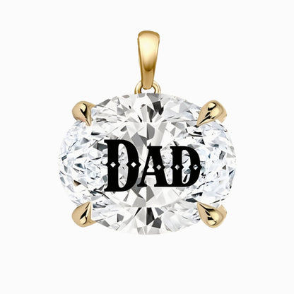 תליון אבן מוסונייט אובל עם חריטת לייזר DAD - זהב 14 קראט צהוב/לבן/רוז גולד
