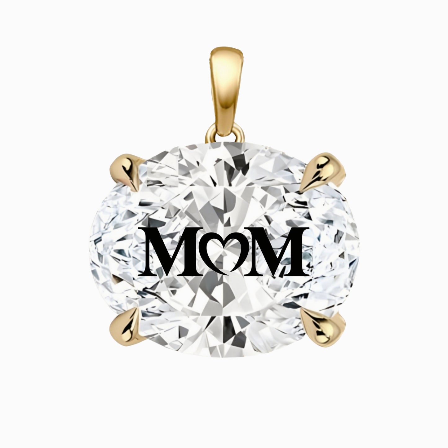 תליון אבן מוסונייט אובל עם חריטת לייזר MOM - זהב 14 קראט צהוב/לבן/רוז גולד