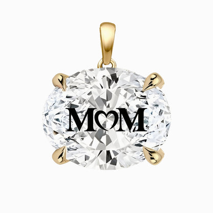 תליון אבן מוסונייט אובל עם חריטת לייזר MOM - זהב 14 קראט צהוב/לבן/רוז גולד
